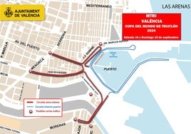 Calles cortadas y líneas de la EMT desviadas en Valencia el sábado 14 y el domingo 15 de septiembre por el Triatlón