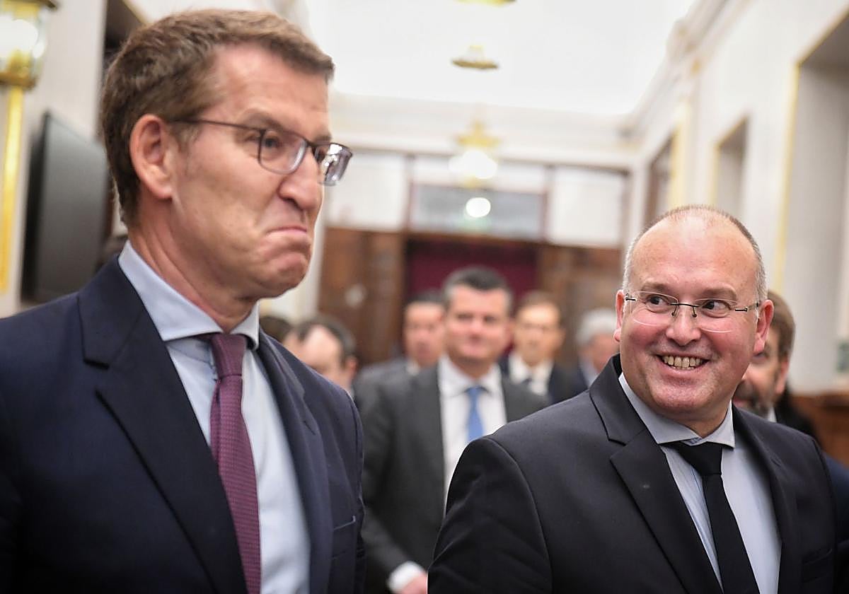 Alberto Núñez Feijóo, presidente del PP, junto a Miguel Tellado, portavoz en el Congreso