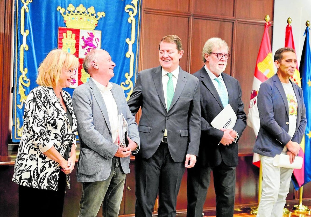 Leticia García, Faustino Temprano, Alfonso Fernández Mañueco, Santiago Aparicio y Vicente Andrés, ayer