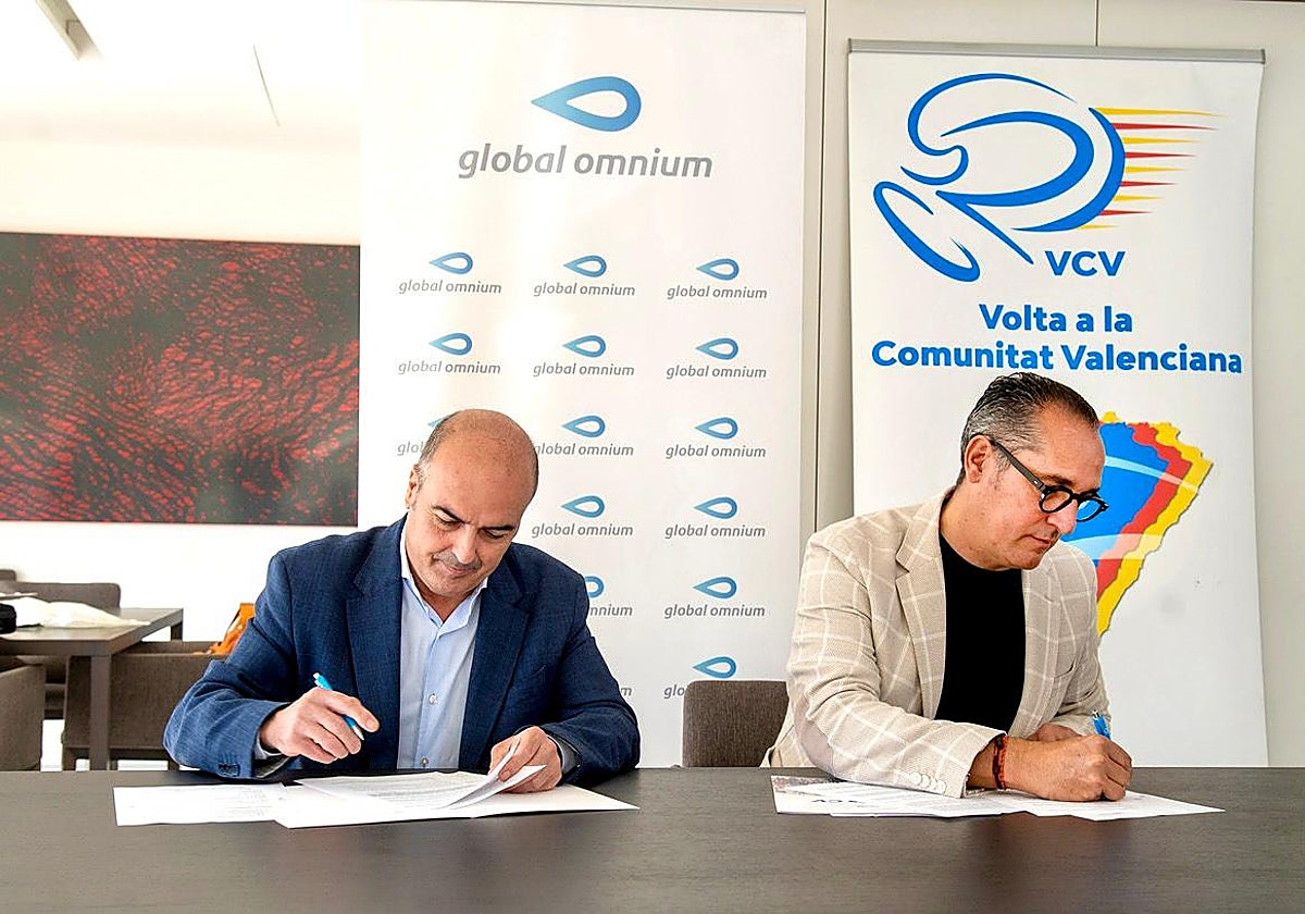 Imagen del acuerdo de colaboración entre Global Omnium y la Volta a la Comunitat Valenciana