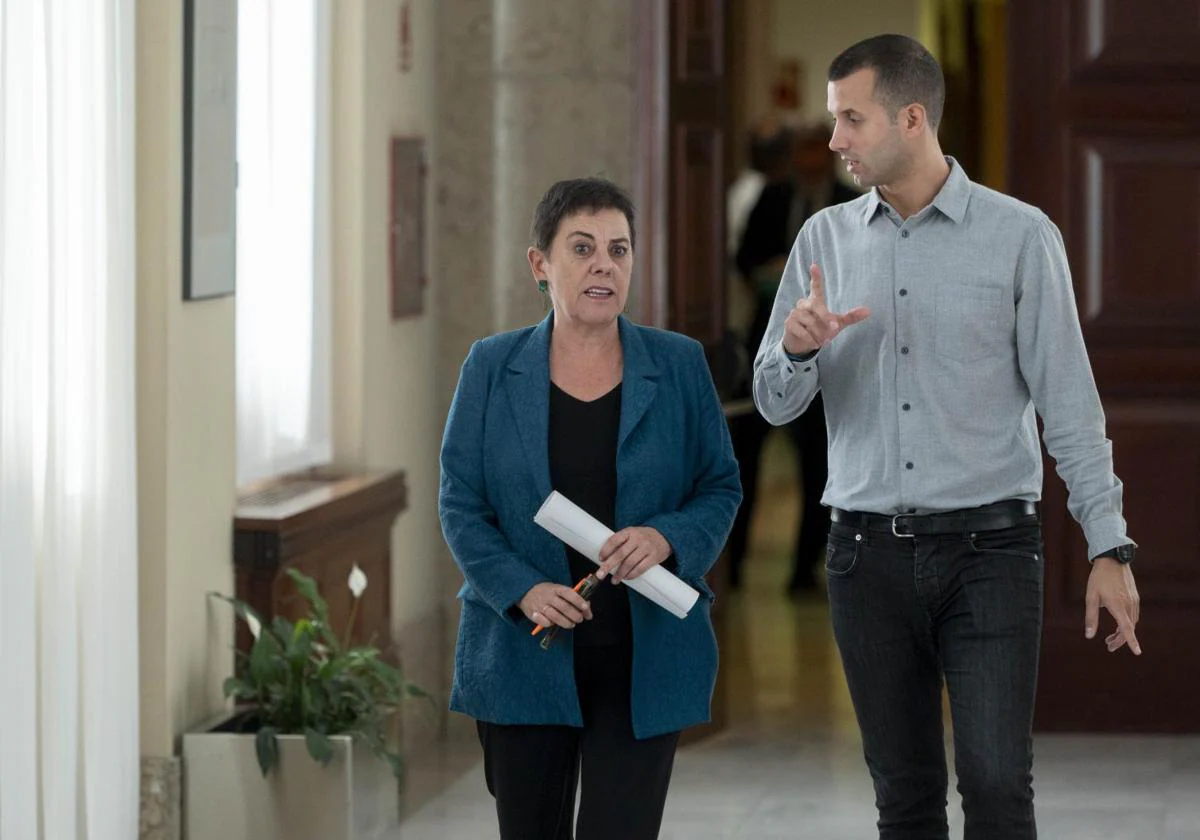 La portavoz de EH Bildu en el Congreso, Mertxe Aizpurua, a su llegada a una reunión de la Junta de Portavoces, en el Congreso de los Diputados