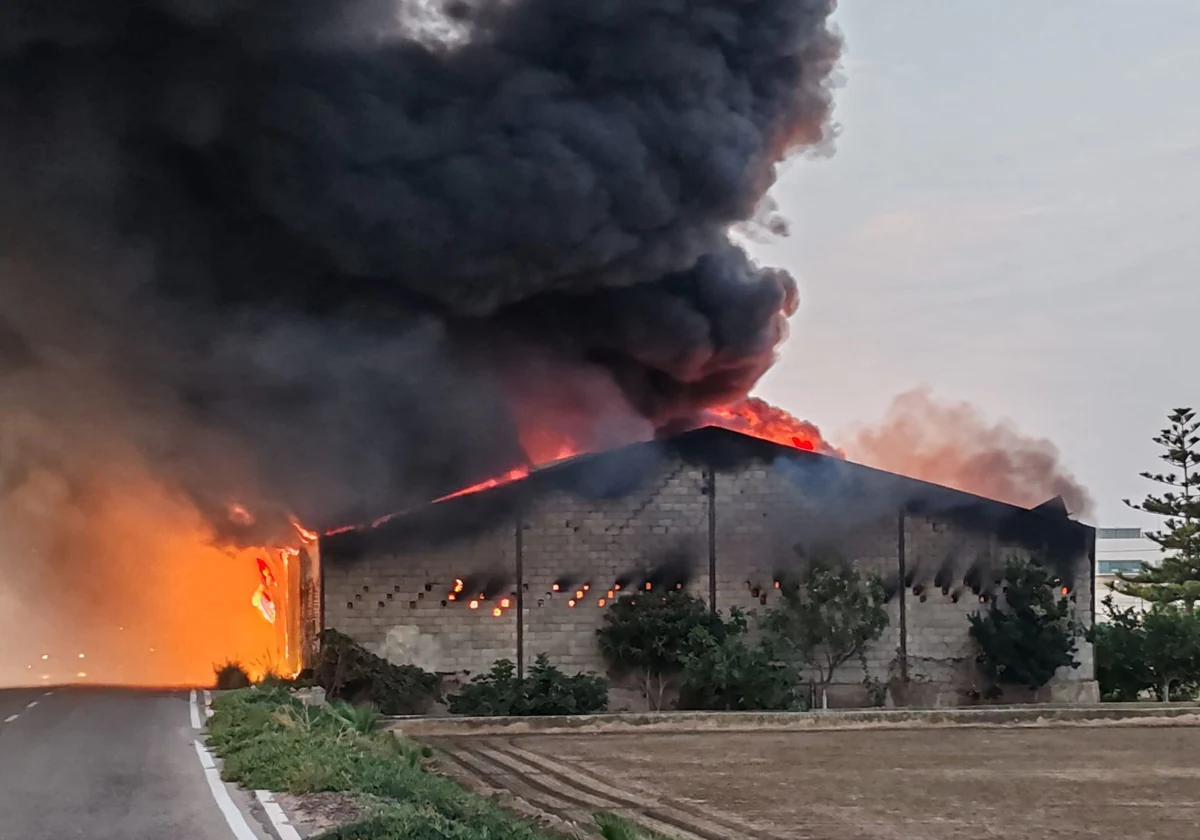 Imagen del incendio en una nave abandonada entre los términos municipales de Alboraya y Valencia