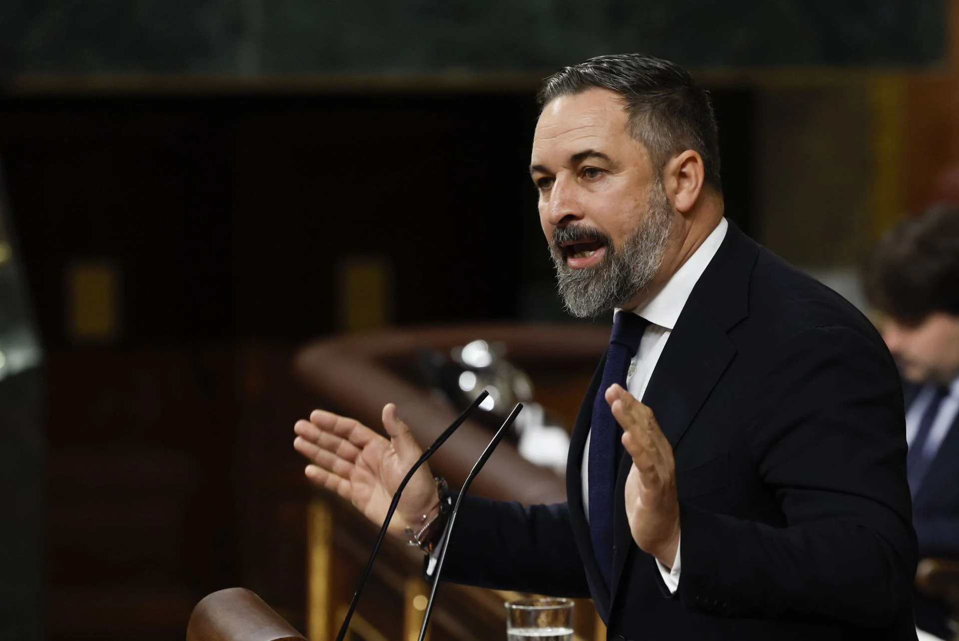 Santiago Abascal, líder de Vox, durante su intervención en el Congreso