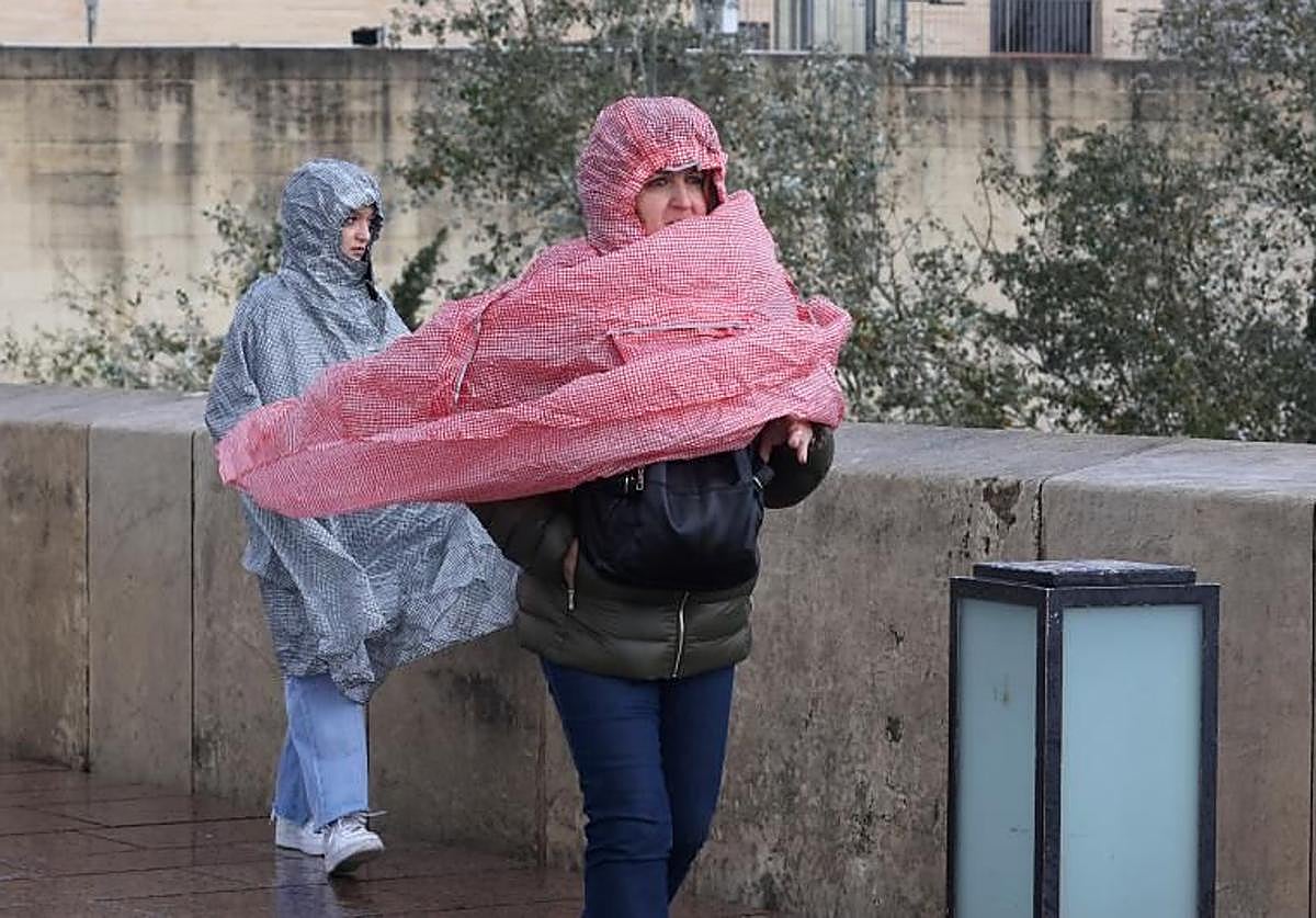 Dos viandantes con chubasquero en una imagen de archivo