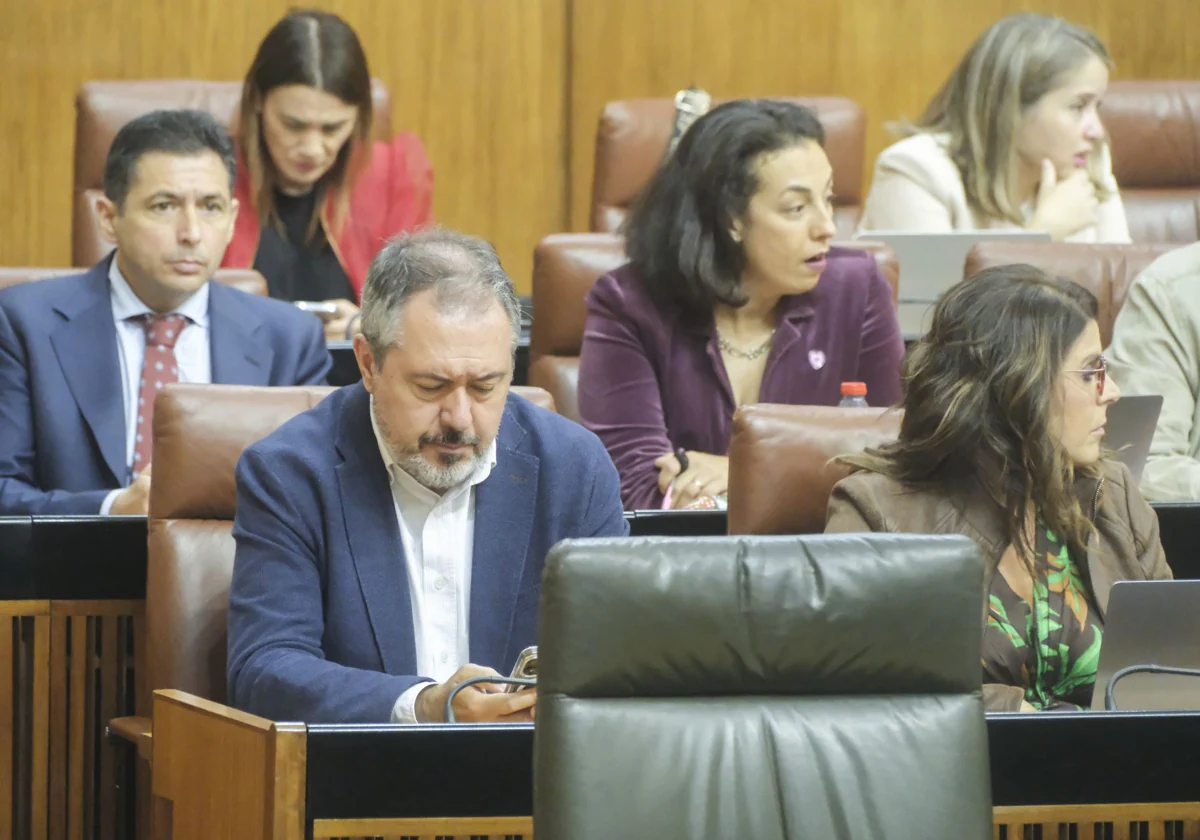 Juan Espadas consulta su móvil durante el último pleno en el Parlamento andaluz