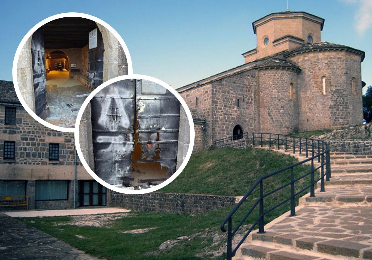 Queman la puerta del santuario de San Miguel de Aralar en Navarra y pintan una estrella de David