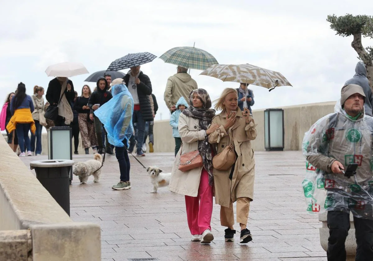 Turistas bajo la lluvia en el Puente Romano de Córdoba