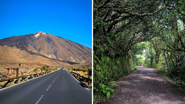 A la izquierda, el Teide. A la derecha, el Parque Rural de Anaga (Tenerife)