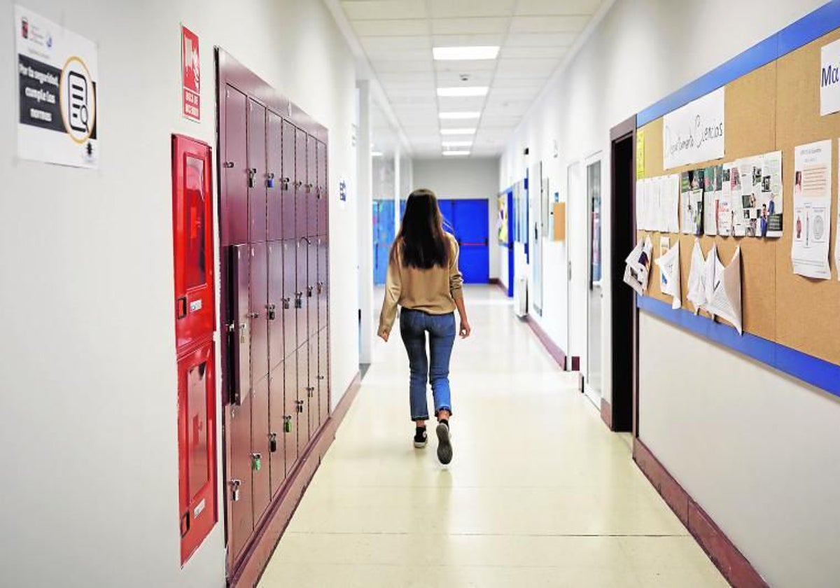 Una estudiante avanza por el pasillo de un instituto de enseñanza secundaria