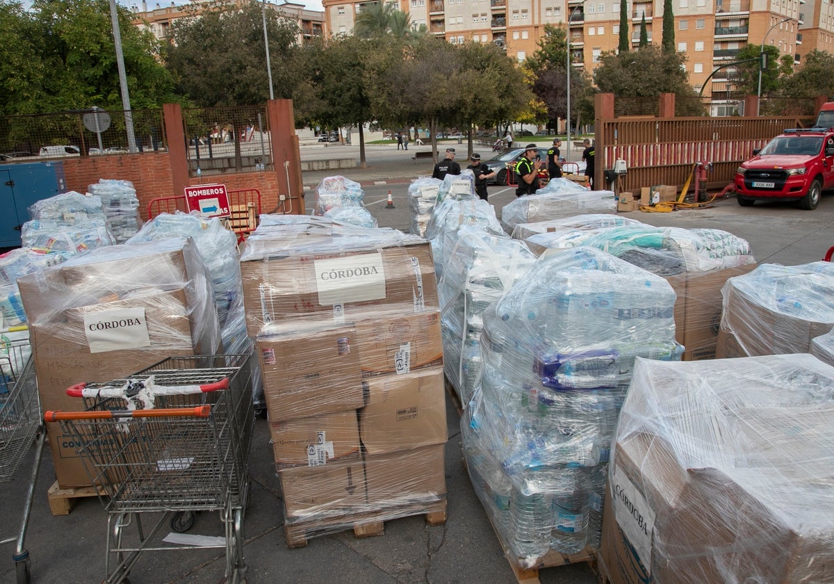 Cajas con ayuda para Valencia en el Parque Central del SEIS