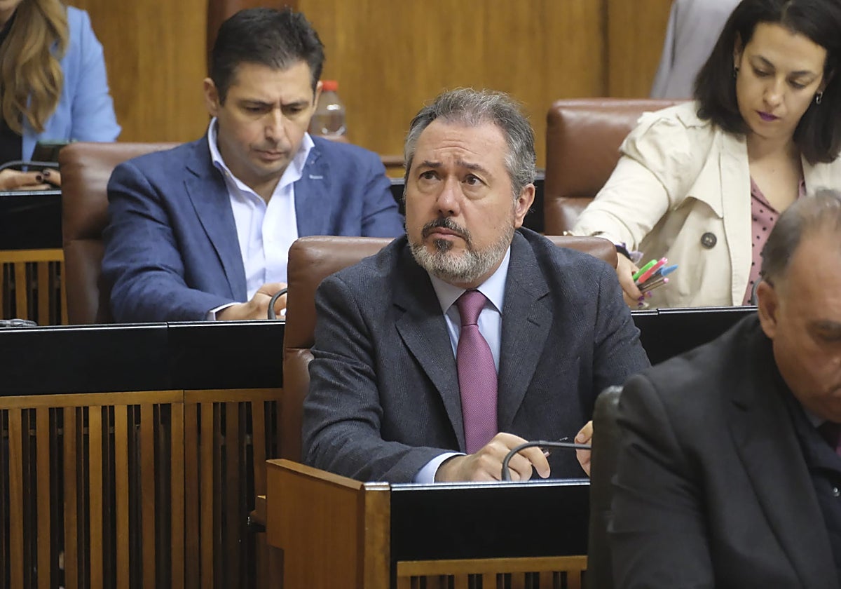 El secretario general del PSOE-A, Juan Espadas, en el Pleno del Parlamento