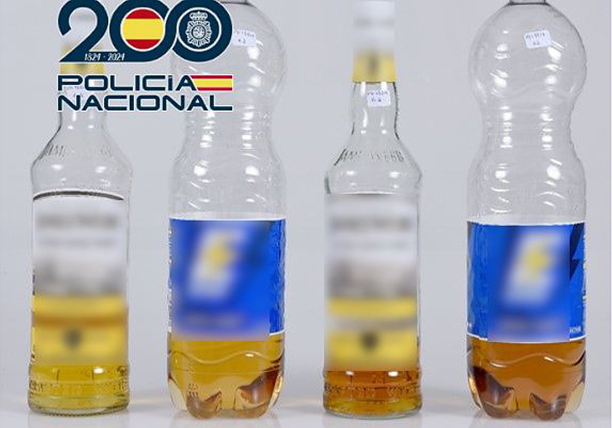 Imagen de las botellas intervenidas durante la operación