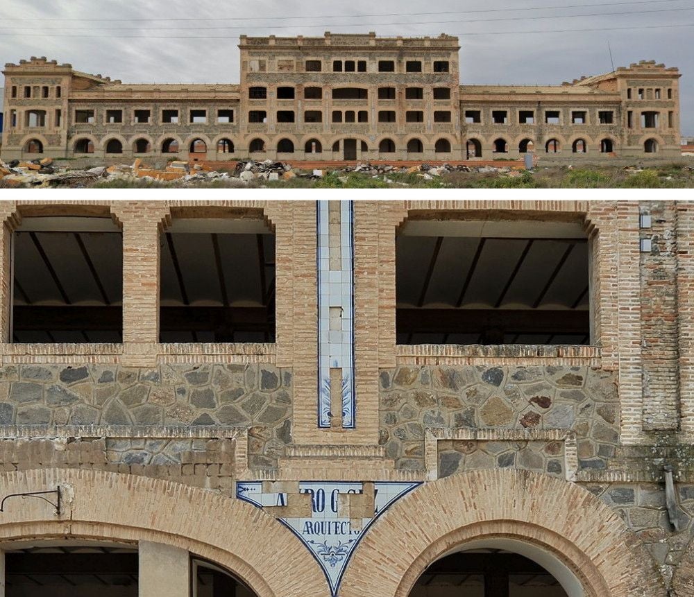 La imponente fábrica de la 'Sociedad Harinera de La Sagra', en la estación de Pantoja-Alameda se inauguró en octubre de 1921 (google.maps). En la planta baja González Saz desplegó sus habituales arcos en un edificio perfectamente académico. En la fachada quedan los restos de azulejos de Sebastián Aguado que incluye en una enjuta de la entrada central el nombre del técnico: “Álvaro G. Sanz. Arquitecto” (https://www.urbex.nl)