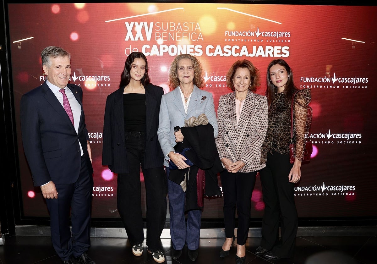 El presidente de Cascajares, Alfonso Jiménez, , Victoria Federica, la infanta Elena, la presidenta de Nuevo Futuro y Mencia Jimenez