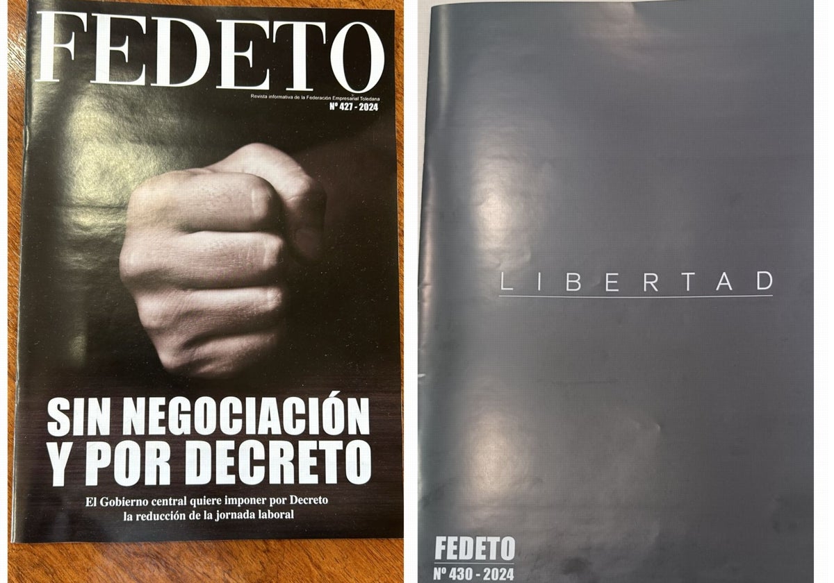 Las dos portadas sobre negro de la Federación Empresarial Toledana