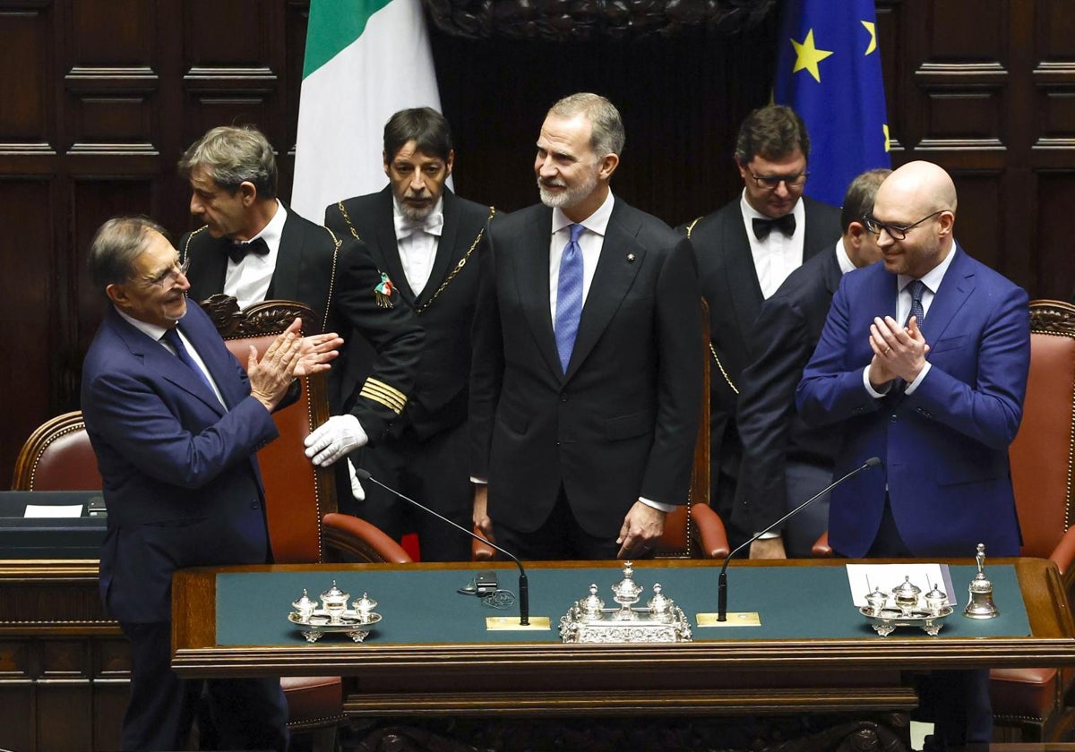 El Rey Felipe VI visita la sede de la Cámara de Diputados de Italia, este miércoles en el Palacio de Montecitorio de Roma