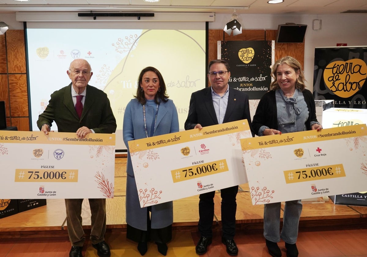 La consejera de Agricultura, Ganadería y Desarrollo Rural, María González Corral, preside el acto solidario con Cáritas, Cruz Roja y Banco de Alimentos para adquirir productos de Tierra de Sabor que se destinarán a personas desfavorecidas