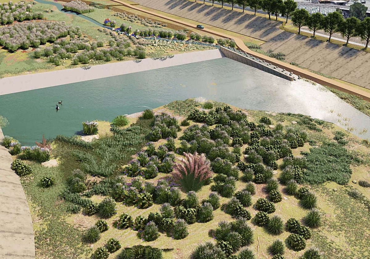 Recreación virtual del cauce del río Turia tras la renaturalización proyectada