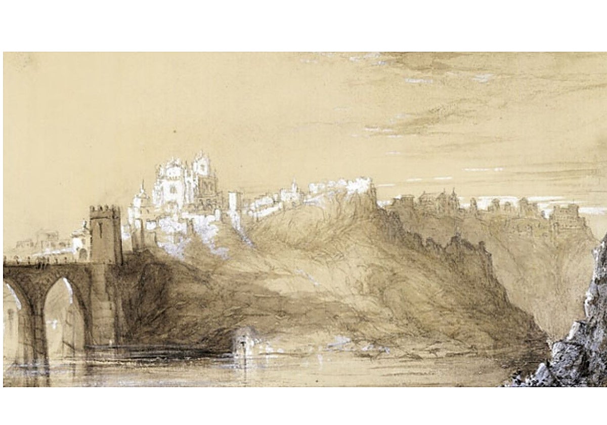 'Vista hacia San Juan de los Reyes'. Aguada, lápiz y toques de albayalde sobre papel (153 x 252 mm). Pieza exhibida en la exposición organizada por la Real Academia de Bellas Artes de San Fernando y la Fundación Mapfe en Sevilla (2014-2015). Catálogo, núm. 131