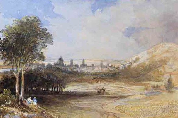 'Vista de Talavera de la Reina' desde el campo de batalla, acuarela de R. Ford (pinterest.com). En mayo de 1831, camino de Extremadura, no quiso olvidar con este paisaje a Arthur Wellesley, I duque de Wellington que, coaligado con fuerzas portuguesas y españolas, inició sus victorias frente a las tropas napoleónicas en la Península