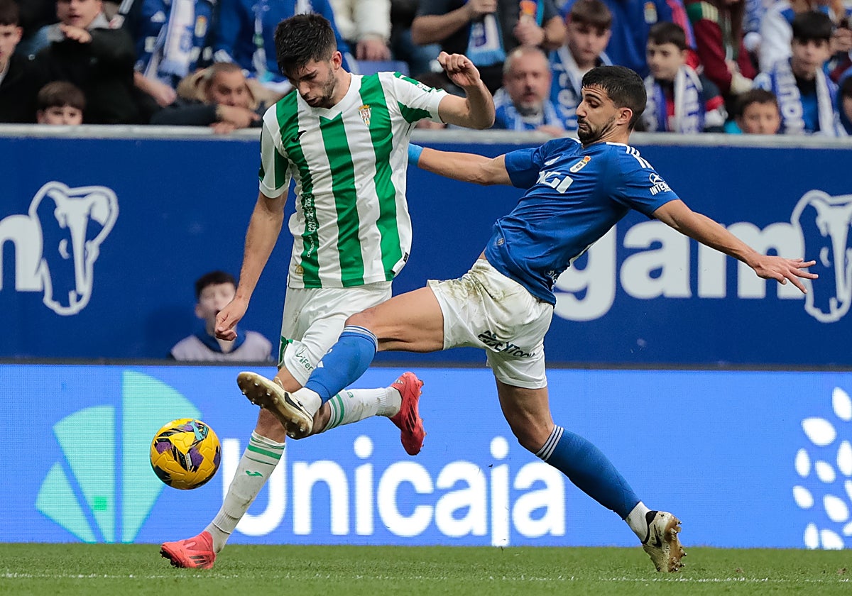 Théo Zidane durante el partido en el Carlos Tartiere de Oviedo