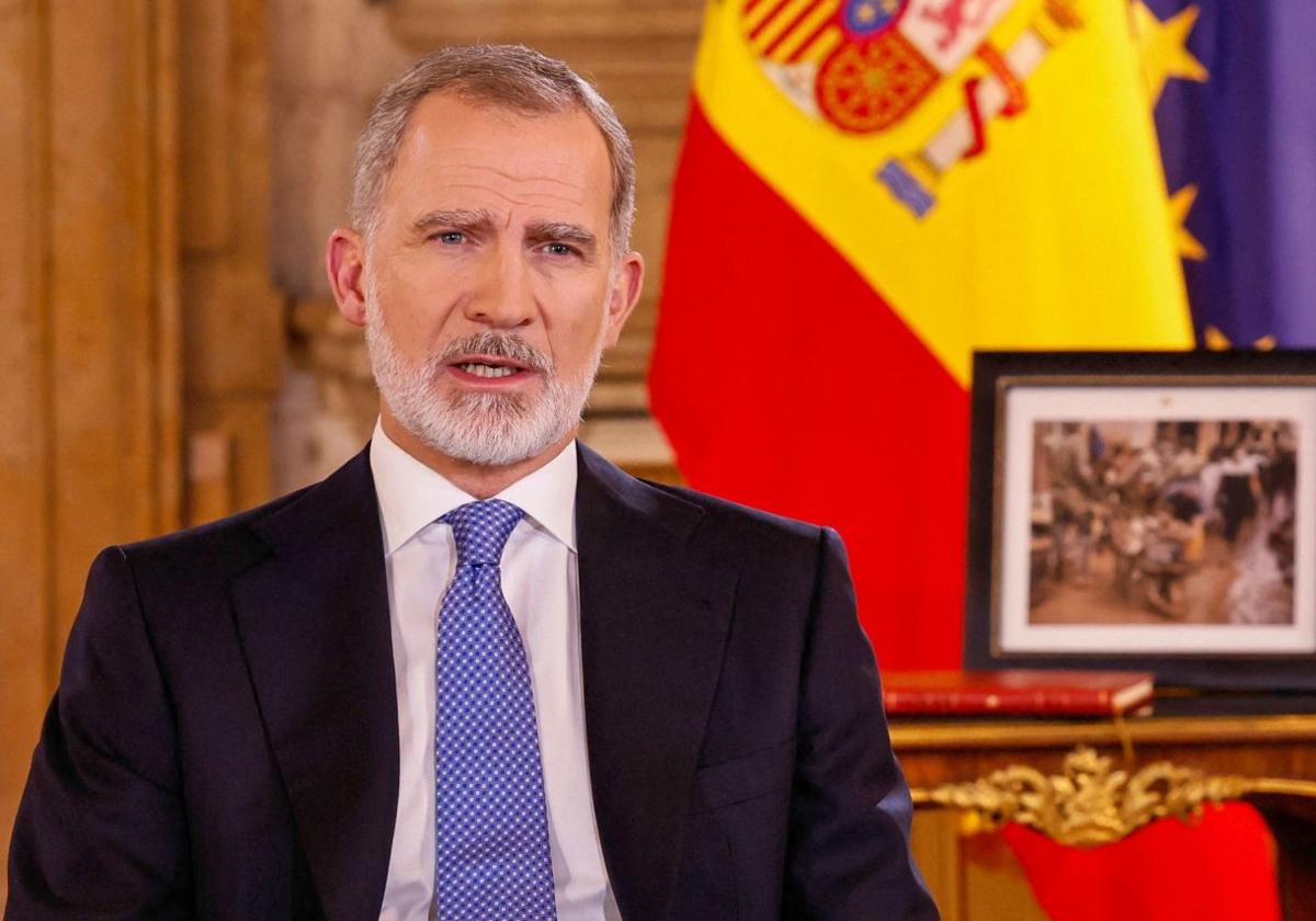 Felipe VI, durante su mensaje desde el Palacio Real