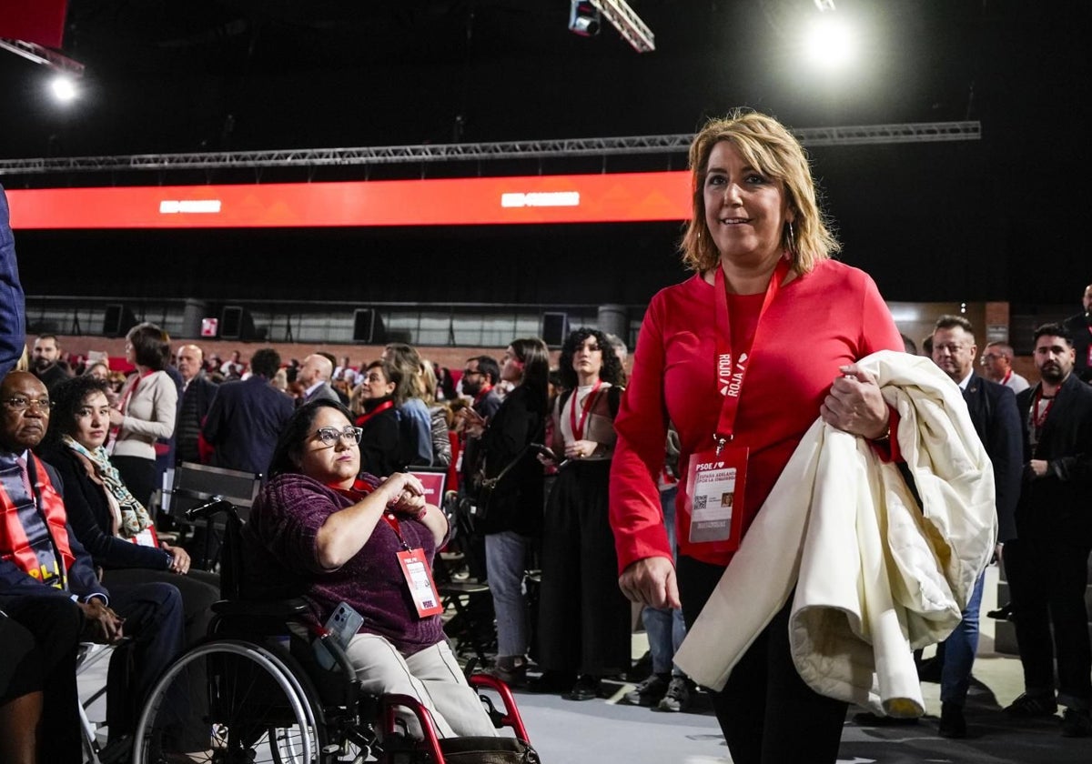 La ex presidenta de la Junta de Andalucía y hoy senadora, Susana Díaz, en el Congreso Federal del PSOE, celebrado en Sevilla