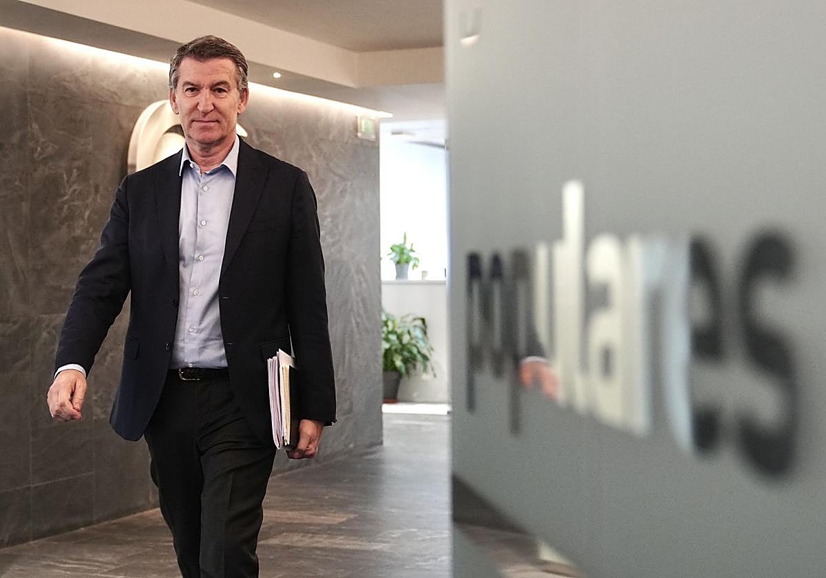 Alberto Núñez Feijóo, en la sede del PP antes del comité de dirección