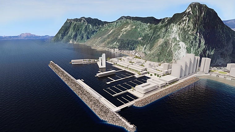 Recreación virtual del complejo que ya construye en terrenos ganados al mar sobre aguas españolas