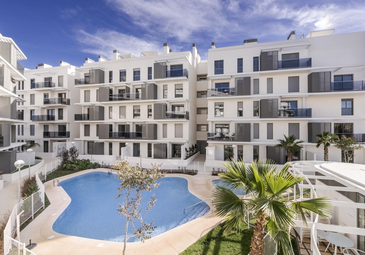 Panorámica interior de la promoción Marina Real III de AEDAS Homes en Denia, Alicante.