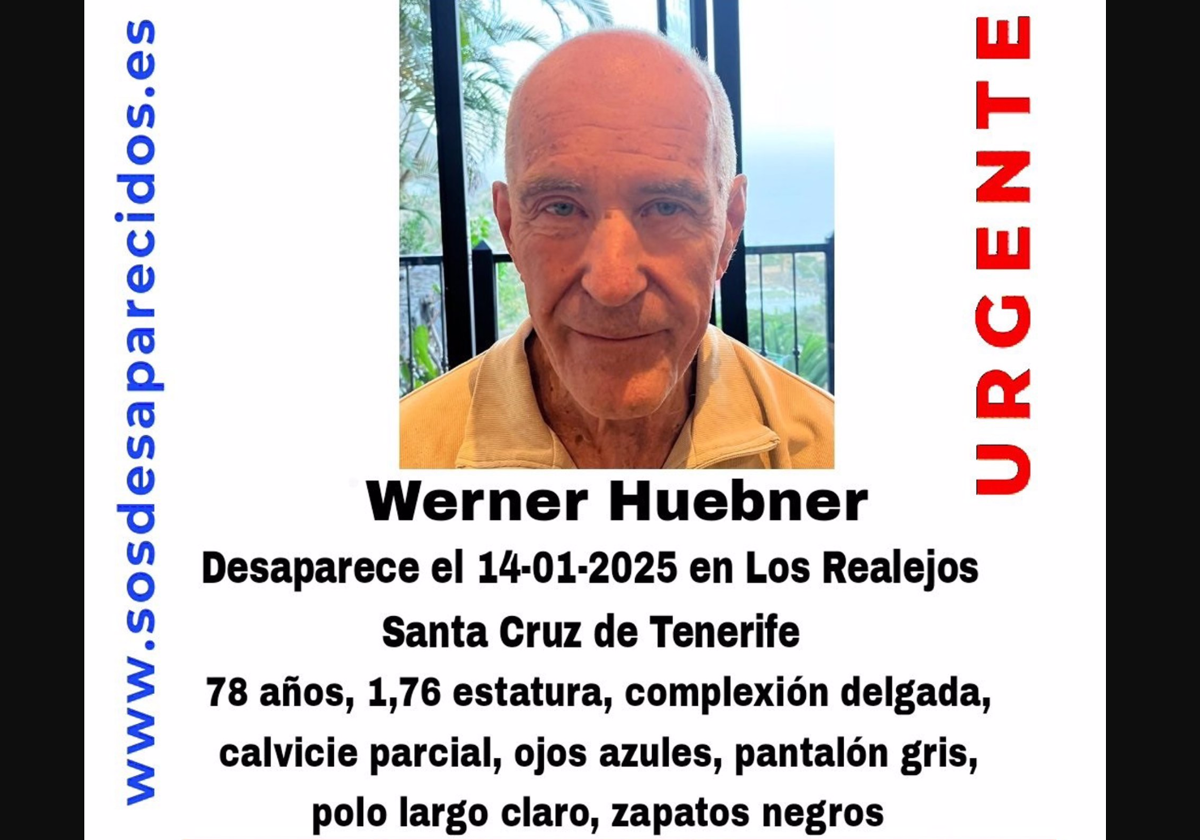 Activada la búsqueda de Werner Huebner, de 78 años, desaparecido en Los Realejos (Tenerife)