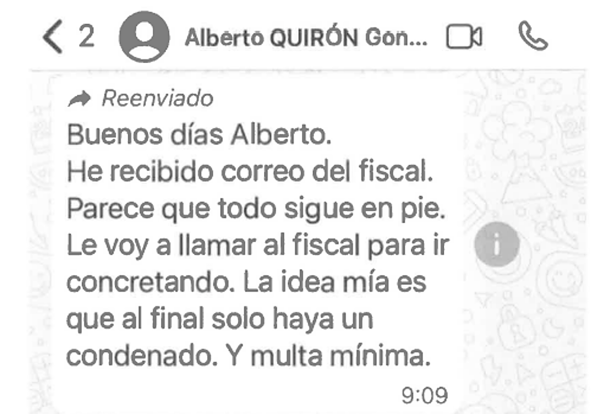 Mensaje aportado por Miguel Ángel Rodríguez al Tribunal Supremo