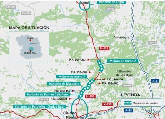 Transportes saca a información pública el trazado de la variante de Fuente el Fresno en la N-401