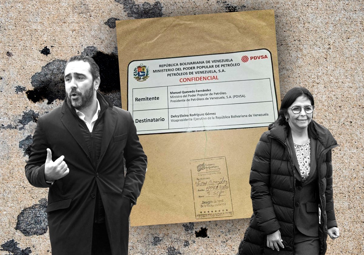 El sobre que Escolano envió a Aldama por WhastApp del reverso de un sobre incorporado al sumario, el comisionista y Delcy Rodríguez