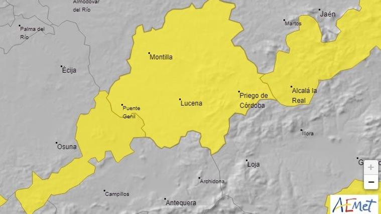 Alerta amarilla en la Subbética con vientos de hasta 70 km/h y municipios donde más va a llover en Córdoba