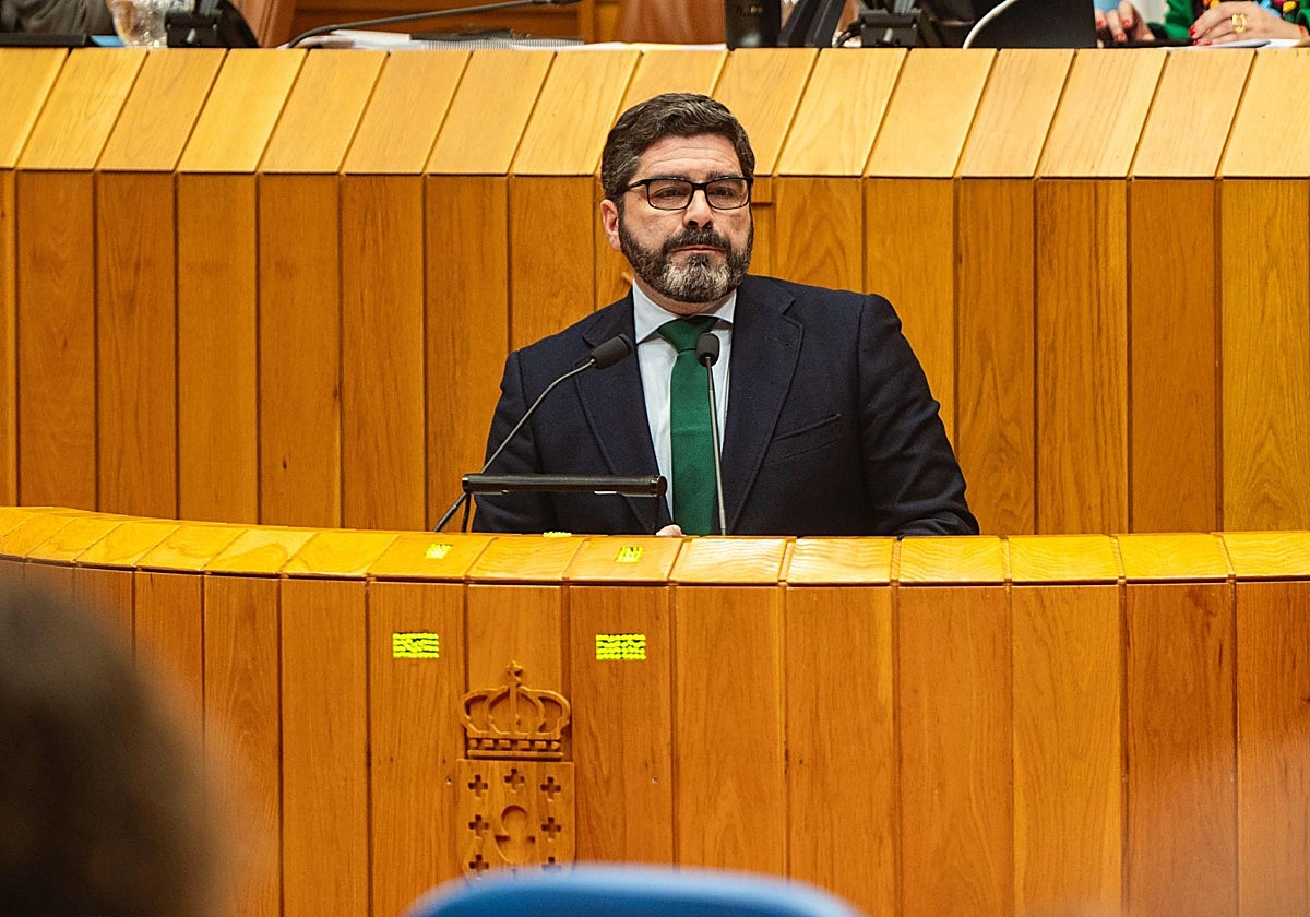 El diputado Roberto Rodríguez (PP), este martes en el Parlamento de Galicia
