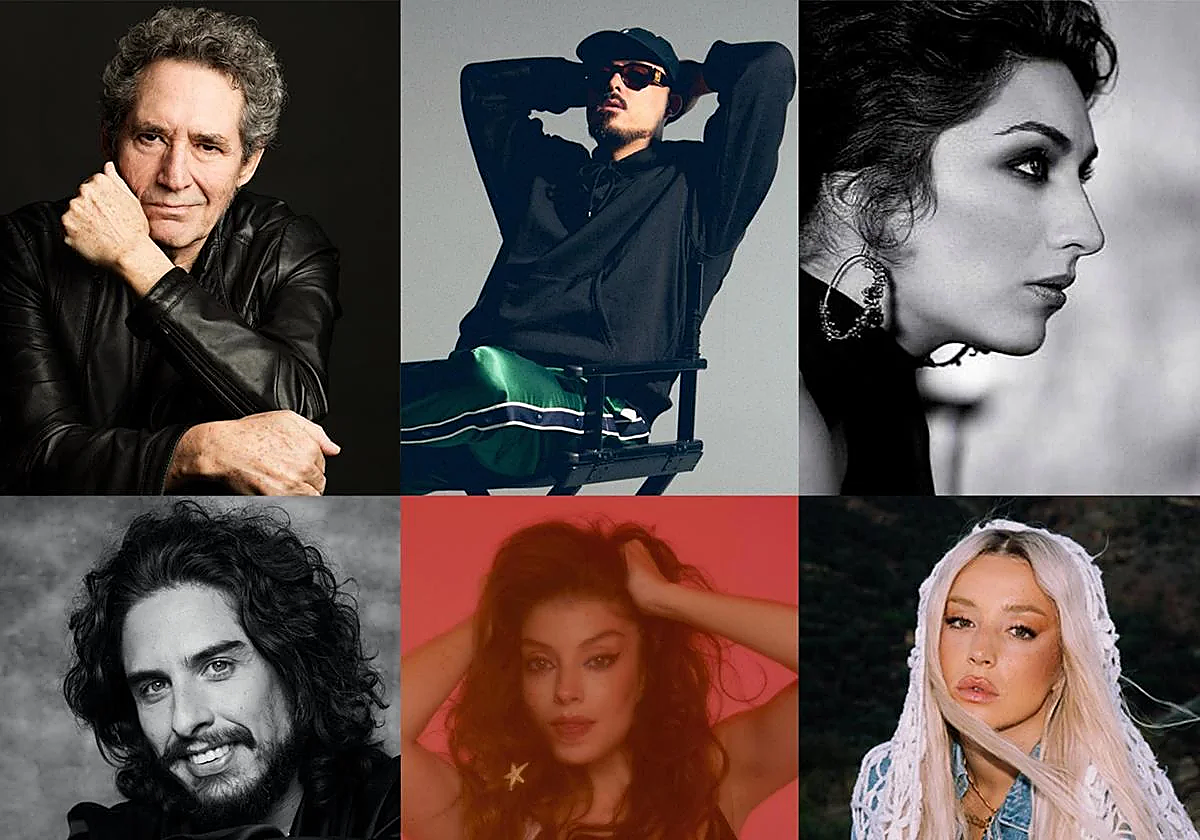 Arriba: Miguel Ríos, Dellafuente y Estrella Morente. Abajo, Kiki y Soleá Morente y Lola Índigo