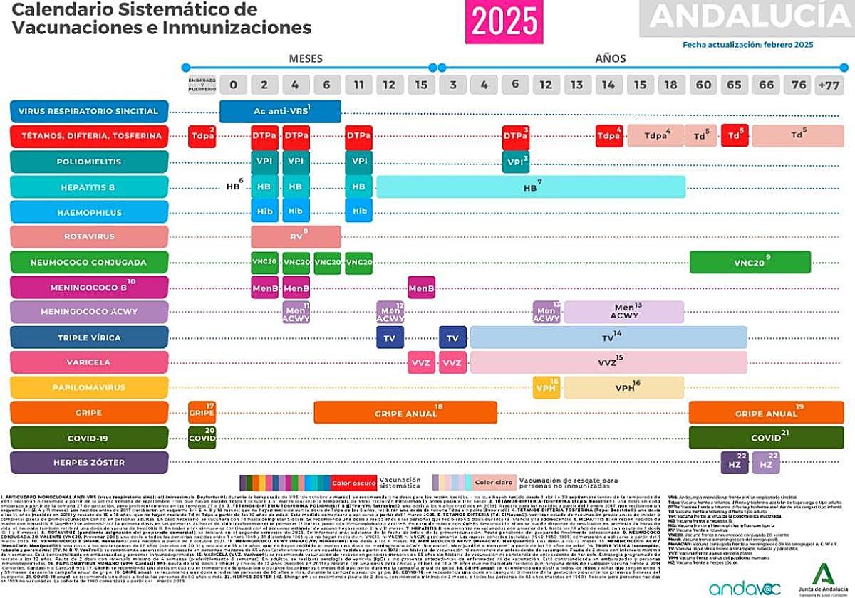 Calendario vacunal de 2025 en Andalucía