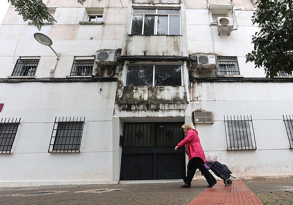 Una mujer pasa delante de un bloque en el distrto Sur
