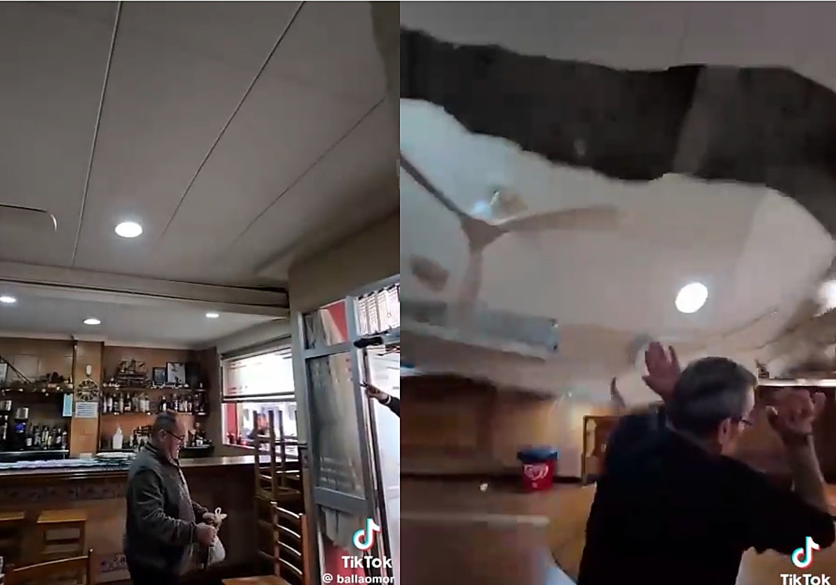Momento en el que se cae el techo de un bar en Bétera, Valencia