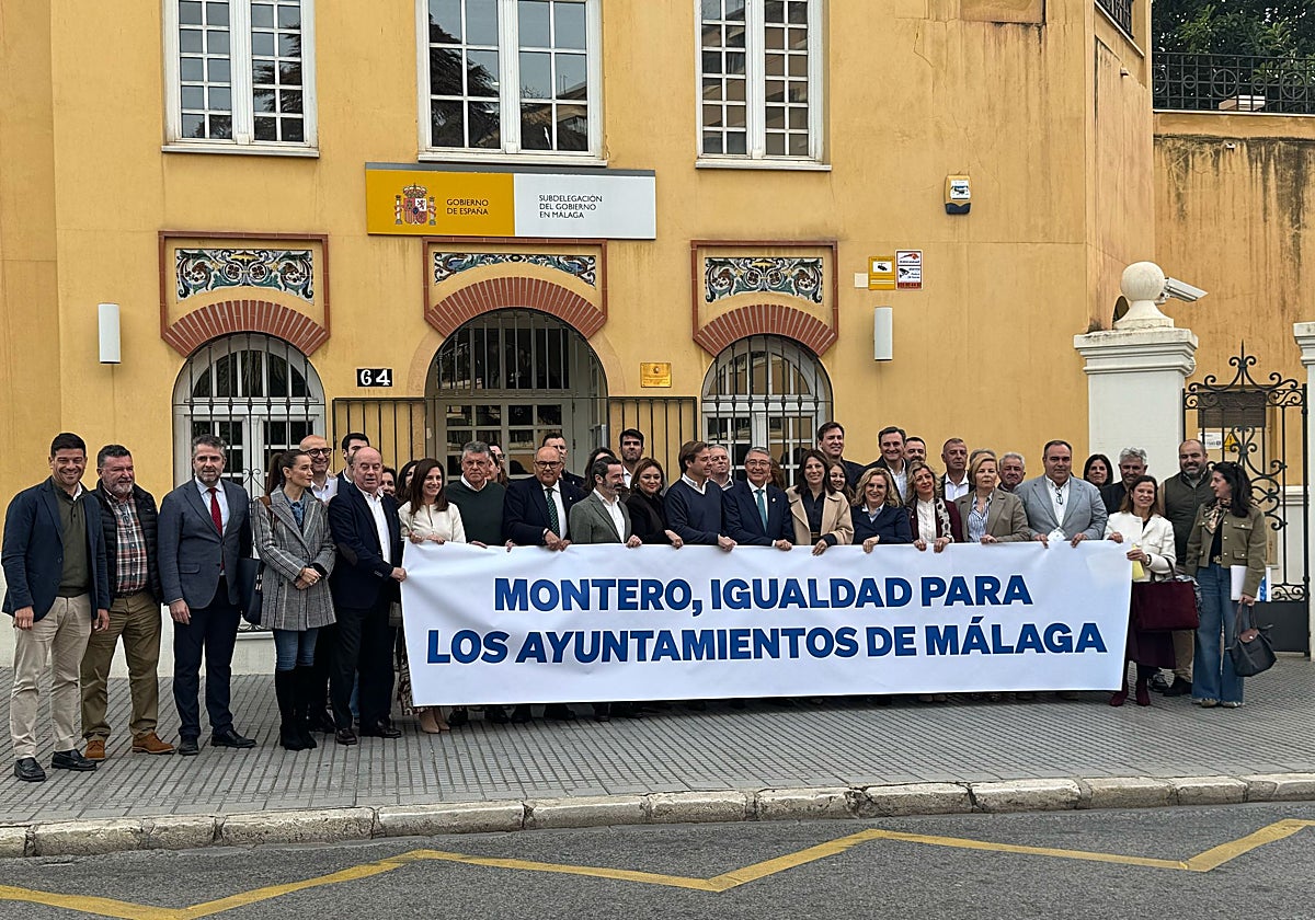 Los alcaldes y representantes políticos en la puerta de la Subdelegación de Gobierno