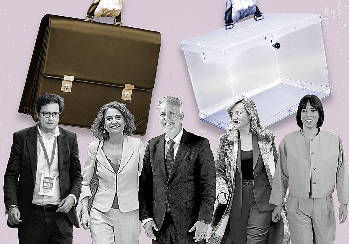 Ilustración de Óscar López, María Jesús Montero, Ángel Víctor Torres, Pilar Alegría y Diana Morant