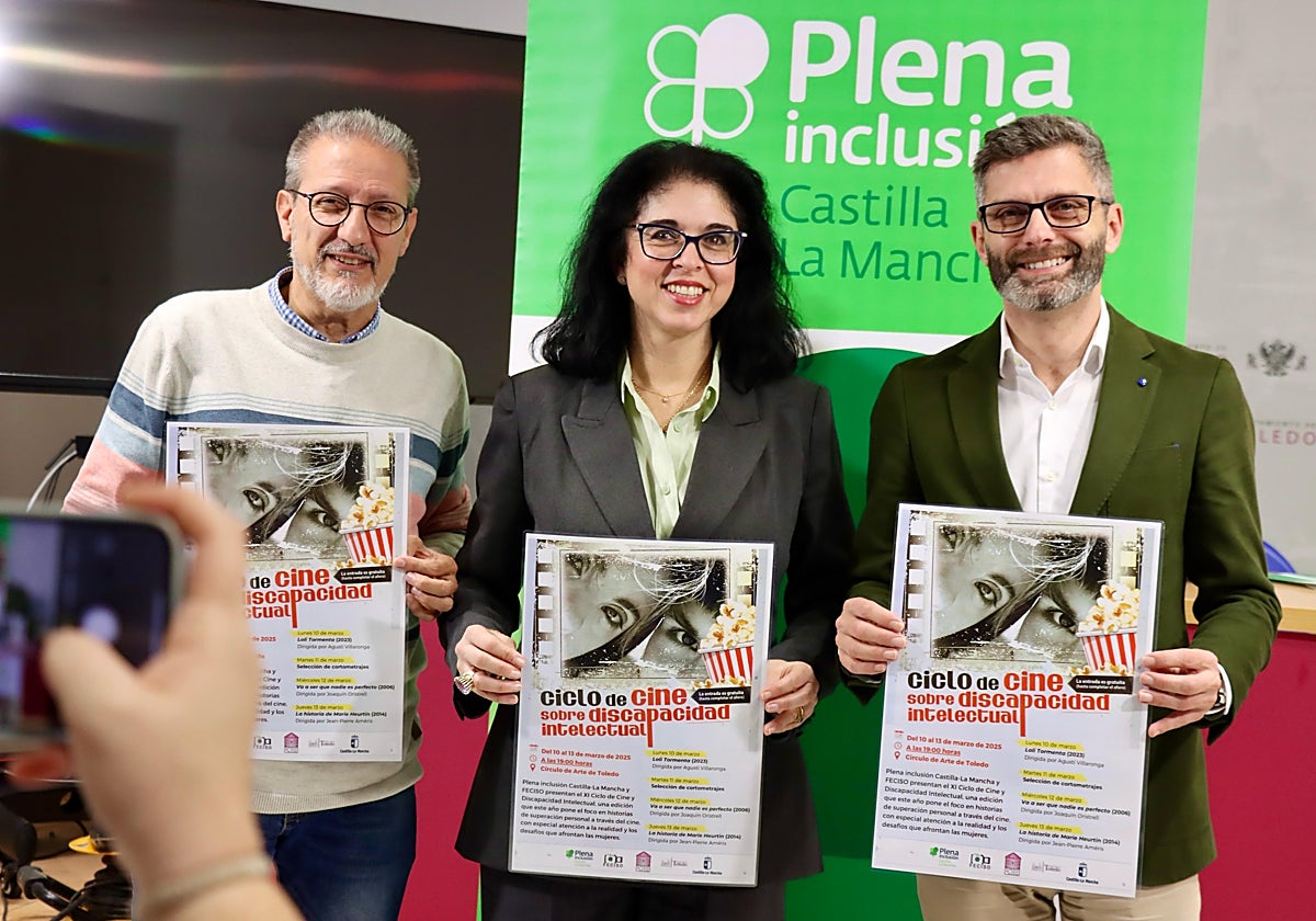 Tito Cañada, Marisol Illescas y Daniel Collado, en la presentación del XI Ciclo de Cine y Discapacidad Intelectual