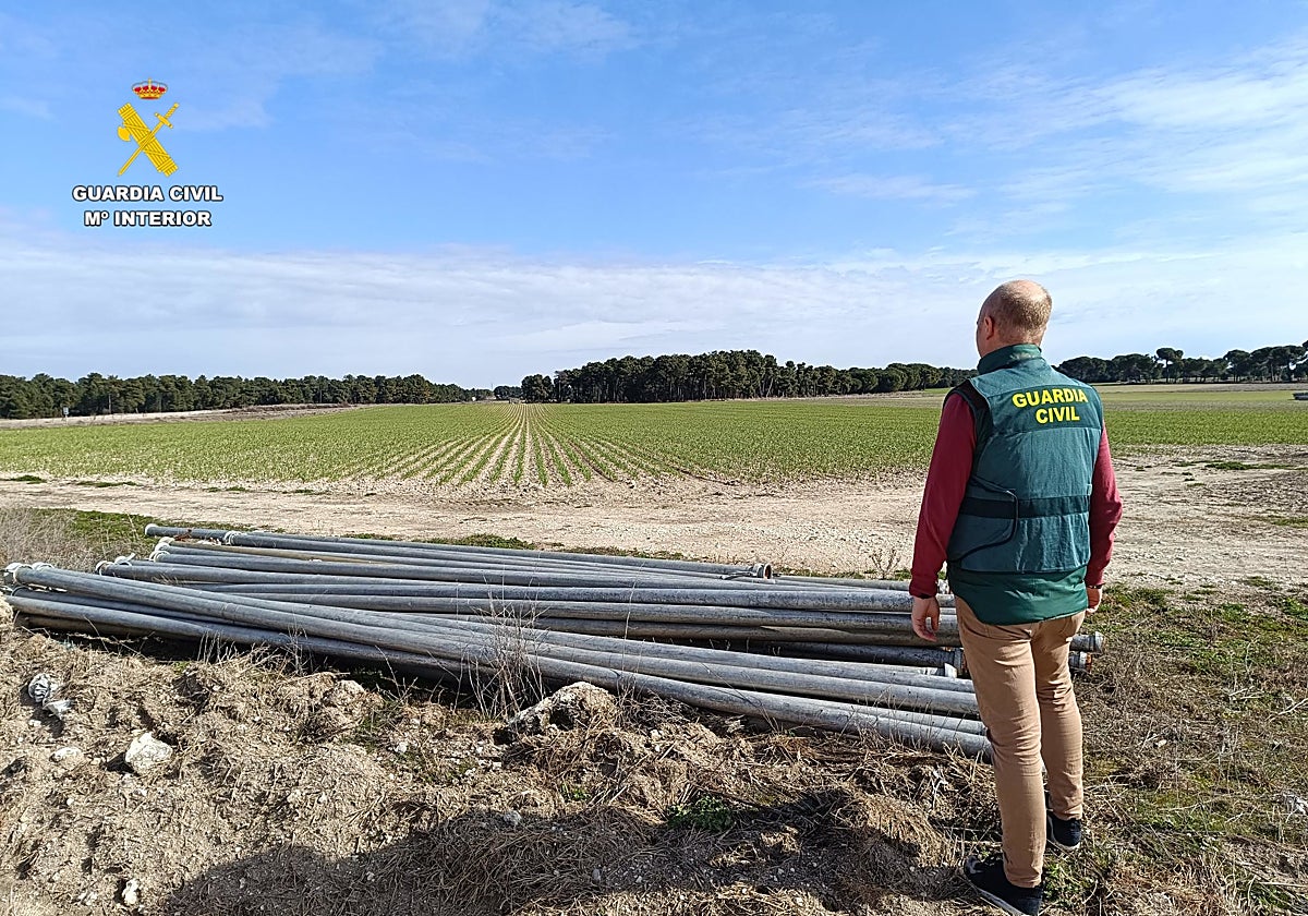 Imagen de parte de los 600 tubos de riego sustraídos en Cuéllar (Segovia)
