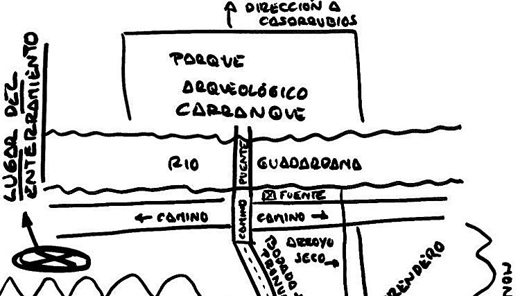Croquis elaborado por César Román con la posible localización de los restos de Heidi Paz Bulnes