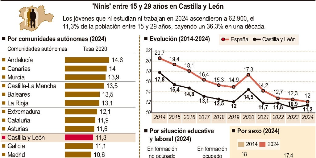 Castilla y León cuenta con 20.000  ninis  menos que hace una década pero aún son 33.600 jóvenes