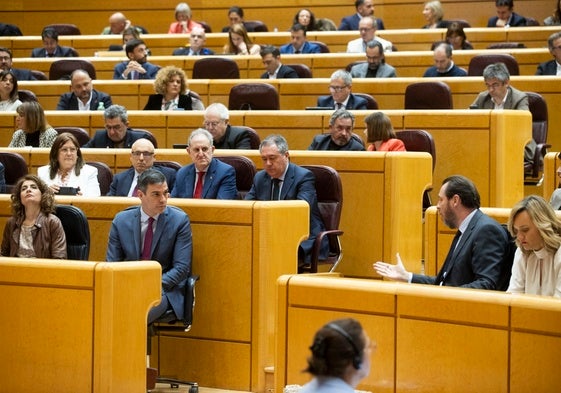 El presidente del Gobierno, Pedro Sánchez, en la sesión de control del Senado