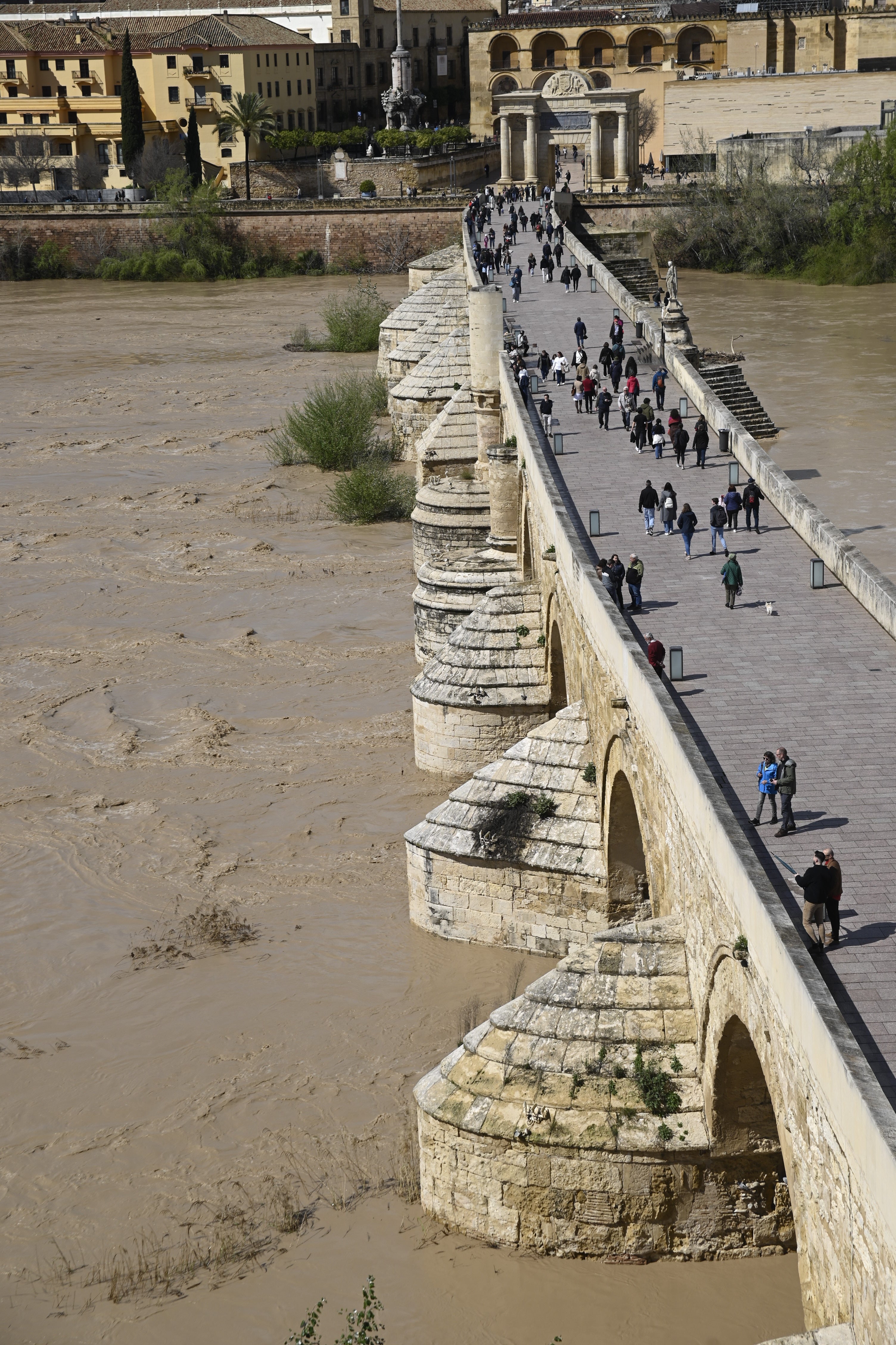 La inquietante crecida del río Guadalquivir a su paso por Córdoba, en imágenes