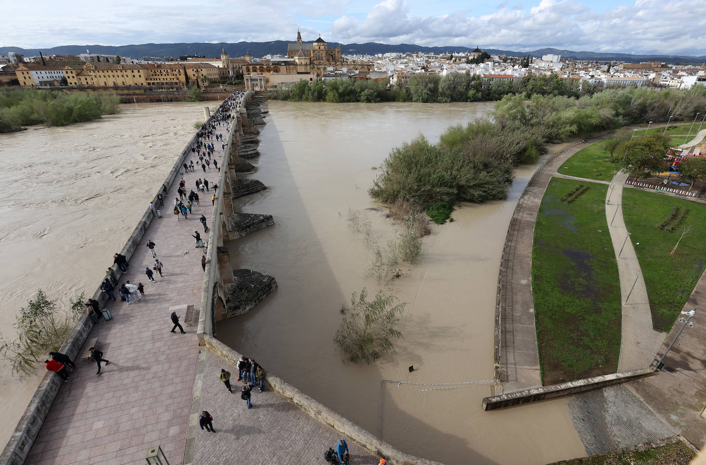 El impactante aspecto del río Guadalquivir a su paso por Córdoba