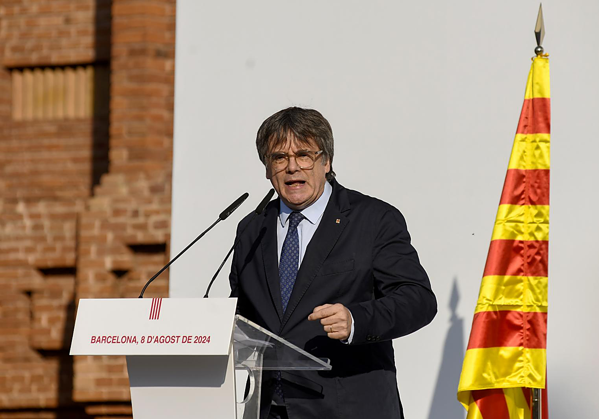 Carles Puigdemont, el 8 de agosto de 2024, dirigiéndose a sus seguidores en Barcelona